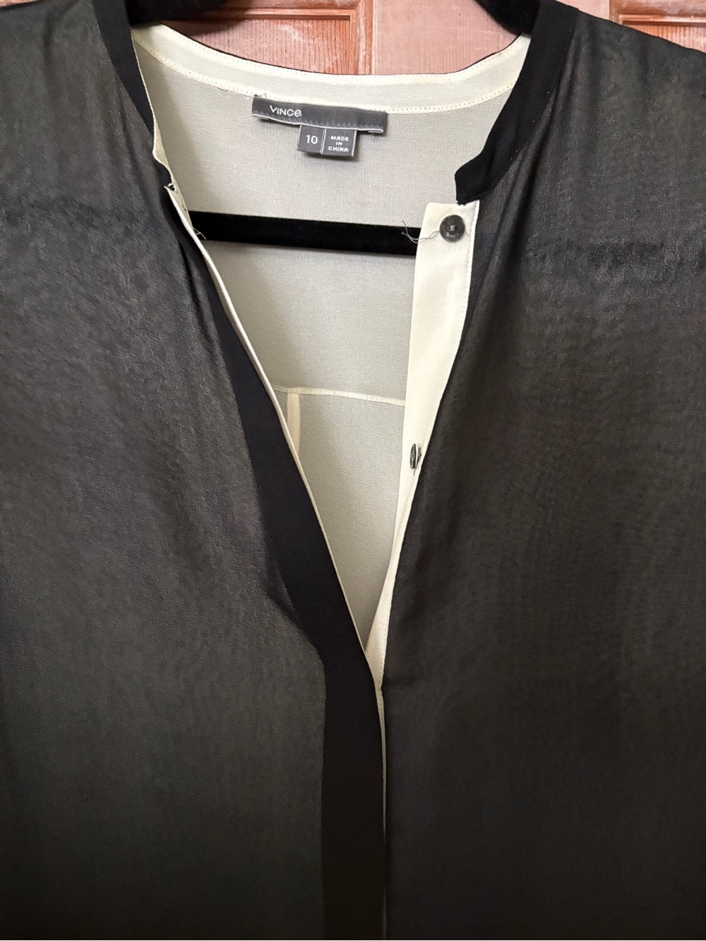 Vince Black Chiffon Blouse with Cream Trim